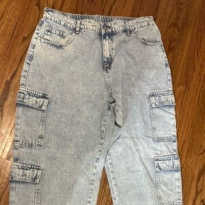 SHEIN Light Blue Women's Flare Cargo Jeans